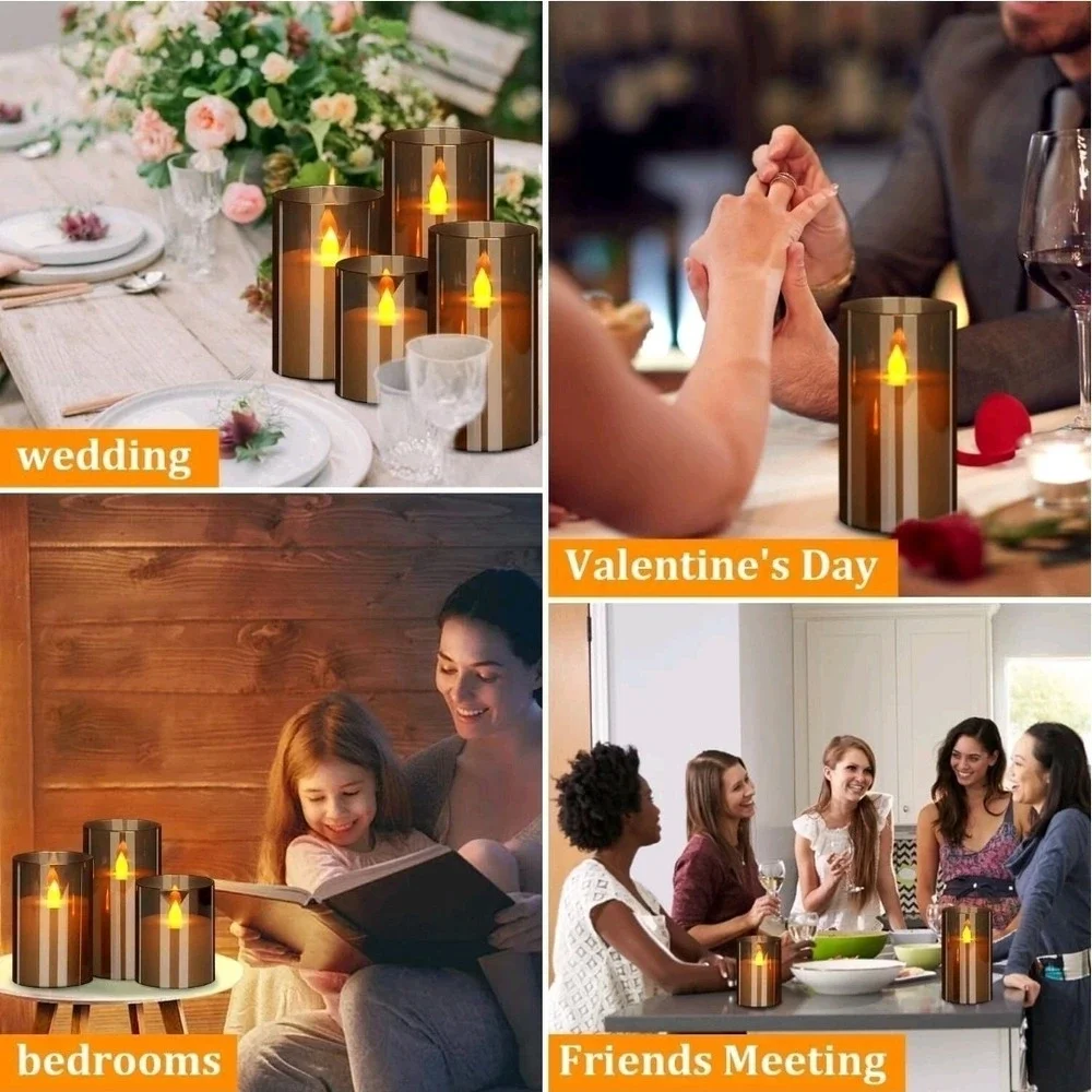 Set‎ of 3 Gray Flameless Candles - Flickering Wick LED Electronic Candle Battery
